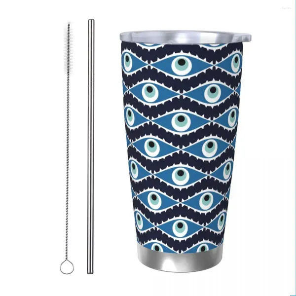 Tumblers Grego Evil Eye Tumbler Vácuo Isolado Azul Nazar Amuleto Boho Copo Térmico Caneca Garrafa de Água 20oz