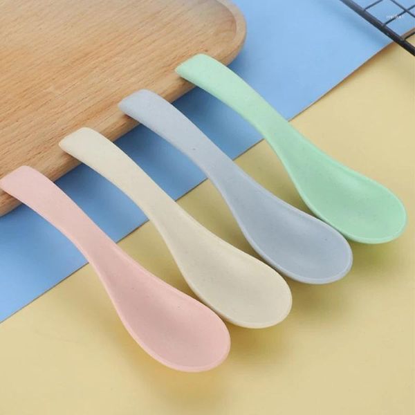 Cucchiai Cucchiaio da zuppa in plastica di paglia di grano Piccolo cucchiaio da tavola per bambini in stile scandinavo, stoviglie regalo da dessert