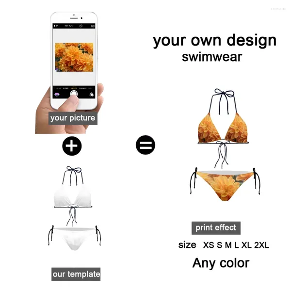 Costume da bagno da donna Bikini diviso con lacci a triangolo personalizzato con logo proprio Costume da bagno femminile dimagrante da spiaggia estivo da donna in due pezzi senza schienale