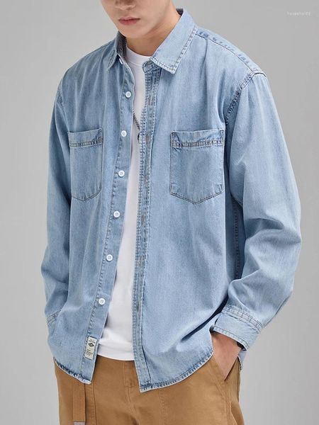 Camisas casuais masculinas 2024 outono denim camisa homens clássico bolsos de peito macio algodão manga longa cowboy solto azul jeans