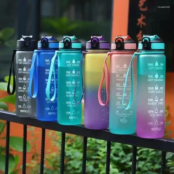 Garrafas de água 1l garrafa de plástico com palha botella de agua motivacional cabaça marcador de tempo para meninas esporte ginásio kawaii grande chaleira