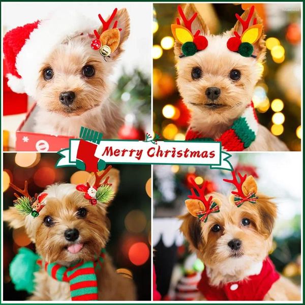 Vestuário para cães 2 peças clipes de cabelo Natal cachorrinho arco headwear chifre de rena aliciamento acessórios para animais de estimação suprimentos