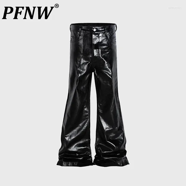 Pantaloni da uomo PFNW Pantaloni svasati micro svasati in pelle laccata lucida scura High Street casual da donna cerati alla moda 12Z8901