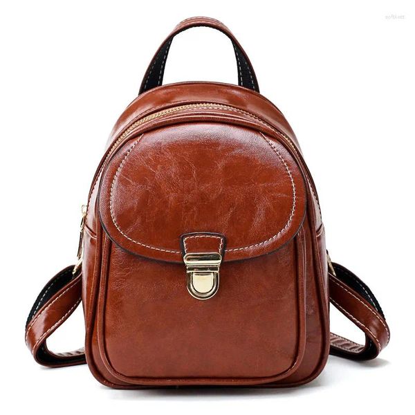 Schultaschen Vintage-Stil Frauen Kleiner Rucksack Hohe Qualität PU-Leder Dame Einkaufen Mode Mädchen Umhängetasche SAC