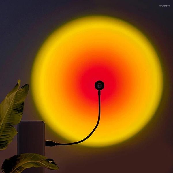 Luci notturne USB Lampada da tramonto LED Arcobaleno Proiettore di luce al neon Pografia Atmosfera da parete Illuminazione per camera da letto Home Room Decor Regalo