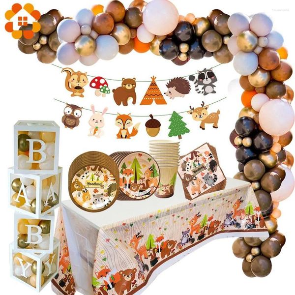 Decorazione per feste 1 set Forniture per bosco Safari Giungla Animali Palloncini Piatti/tazze di carta Foresta per bambini Baby Shower Compleanno fai da te