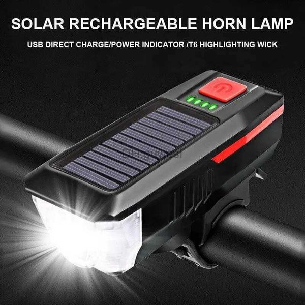 Weiteres Beleuchtungszubehör Solar-Fahrradlicht USB wiederaufladbar Power Display MTB Mountain Road Bike Frontlampe mit Hupe Taschenlampe Fahrradlicht YQ240205