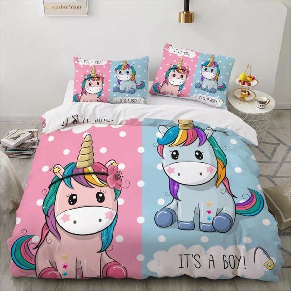 Set di biancheria da letto per bambini Baby Pink Cartoon simpatico unicorno bianco copripiumino unicorni colorati e blu decorazione della camera da letto per ragazze Gitf