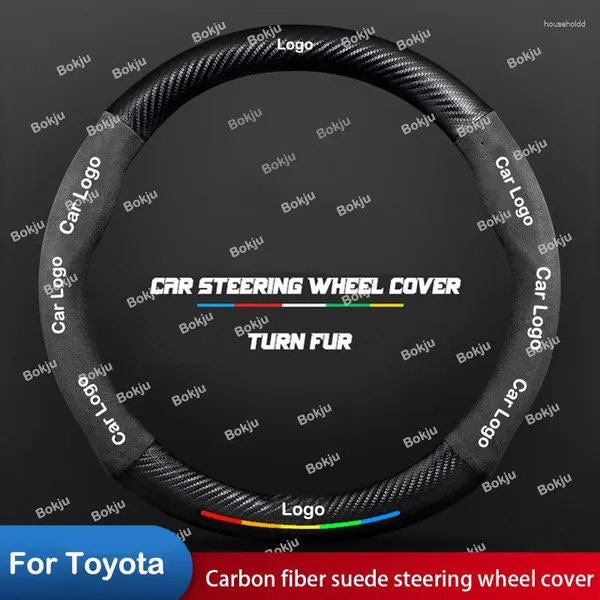 Capa de fibra de carbono para volante de carro, acessório antiderrapante para toyota land vios yaris cruiser 200 fj200 previa rav4 corolla