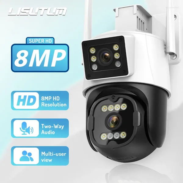 Lisutum 4K 8MP PTZ Câmera Wifi Tela de Lente Dupla Sem Fio Vigilância Externa CCTV Full Color IP ICSee Suporte NVR