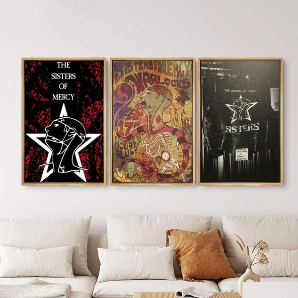 Dipinti The Sisters Of Mercy Poster Pittura 24X36 Wall Art Canvas Poster Regalo personalizzato Decorazione moderna della camera da letto della famiglia Drop Dhf75