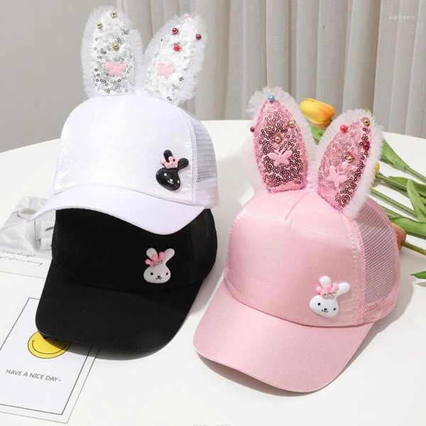 Berretti da baseball Doit Corea Bambini Berretto da baseball Hip Hop Estate Orecchie di coniglio con paillettes Cappello da sole Cartoon Ragazzi Ragazze Snapback