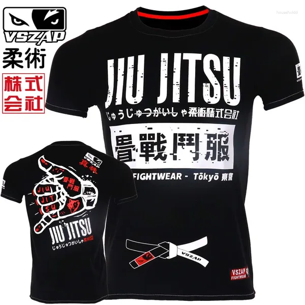 Männer T-Shirts Vszap Finger Fitness Trendy T-shirt Jiu Jitsu Kurzarm Judo Schwarz Gürtel Brasilien Kampf Kampf Training Tragen
