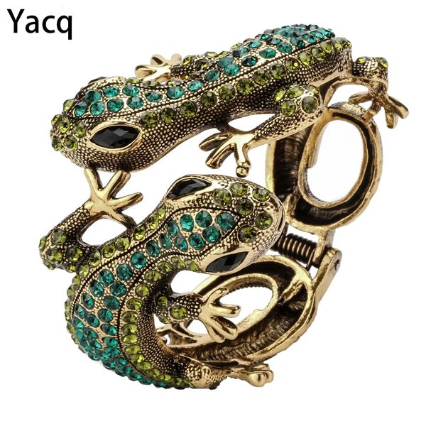 YACQ Gecko-Armreif, Antikgold, Silberfarbe, Tier-Bling-Kristall, Schmuck, Geschenke für Frauen, Ihre Mädchen, Tropfen A08 240130