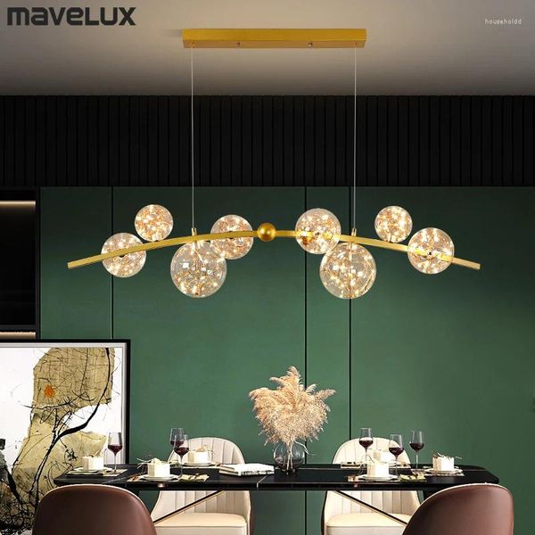 Pendelleuchten Nordic LED-Lampe Klarglaskugel Lange Kronleuchter für Esszimmer Bar Restaurant Café Büro Hängeleuchte