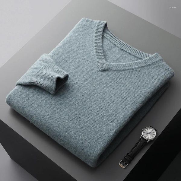 Maglioni da uomo Autunno Inverno Maglione in cashmere con scollo a V Pullover solido e spesso Camicia base in maglia allentata Giacca casual da lavoro