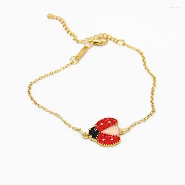 Braccialetti con ciondoli Smalto colorato Coccinella a sette stelle per donna Ciondoli a catena in oro Insetto Gioielli di qualità originale Z426