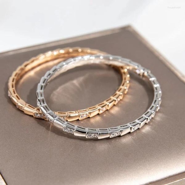 Braccialetti con ciondoli Argento 925 placcato oro Europeo e americano Mezzo diamante Bracciale in osso di serpente Temperamento Regalo di gioielli di marca di moda femminile