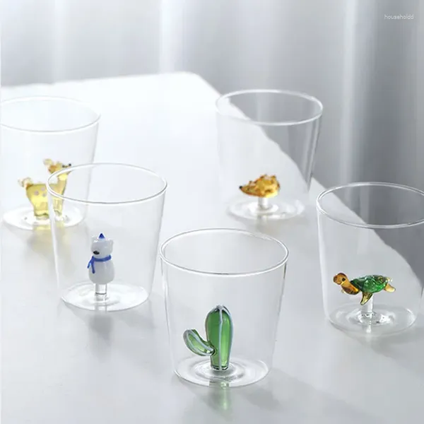 Weingläser, Glasbecher, 3D-Cartoon-Tierform, Zuhause, niedlich, Wasser, Kaffee, einlagig, mit Gästen, Saft, kaltes Getränk