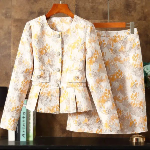 Gonna a tubino blazer girocollo jacquard da donna di qualità primaverile imposta giacca da lavoro da ufficio da donna formale coreana da lavoro formale 240202