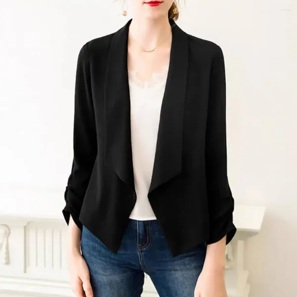 Jaquetas femininas outono mulheres blazer cor sólida manga longa ponto aberto senhora escritório casaco lapela formal negócio ol commute estilo feminino