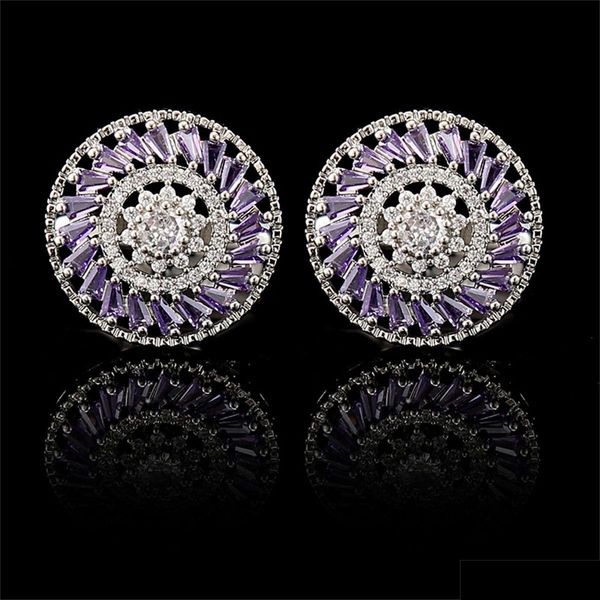 Gemelli Gemelli in ottone glamour e nobili decorati con molteplici strati di pietre cubiche di zirconia viola chiaro Moda perfetta Stat Dhzer