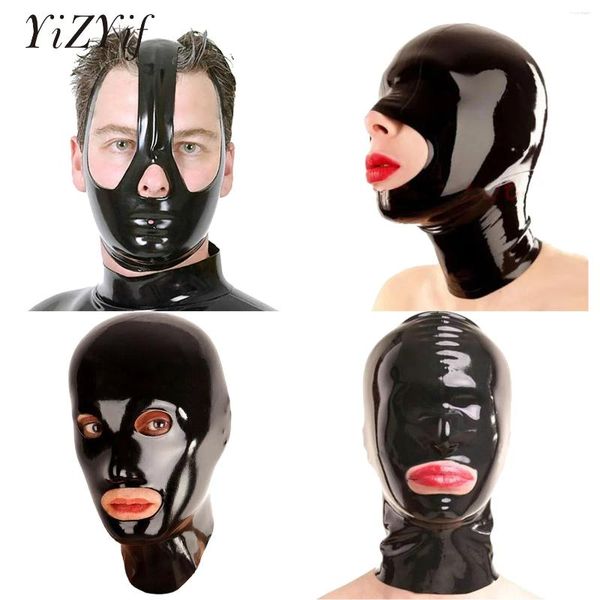 Parti Malzemeleri Unisex Lateks Maske Seksi Rol Oyun Parlak Kauçuk Açık Gözler ve Ağız Headgear Cosplay Kostüm Maskeleri için Tam Yüz Kapşı