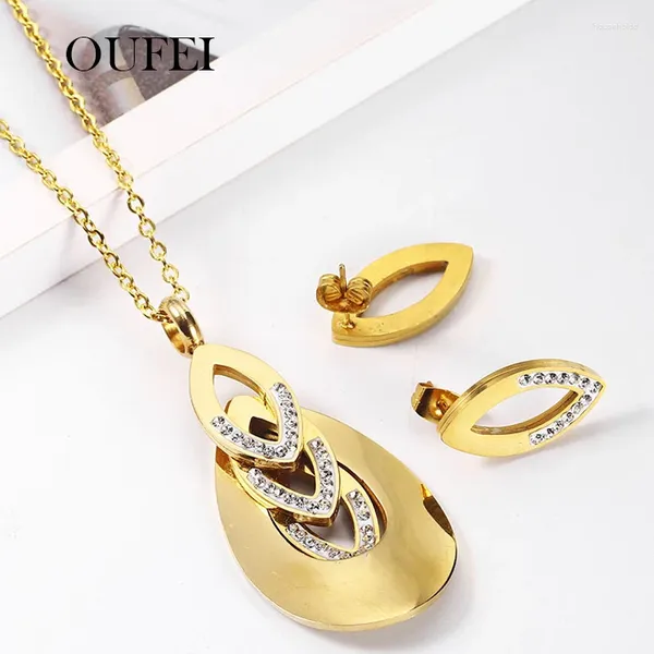 Necklace Earrings Set OUFEI Stainless Steel Indian Crystal Woman Vogue 2024 Jewelry Accessories Bohemian