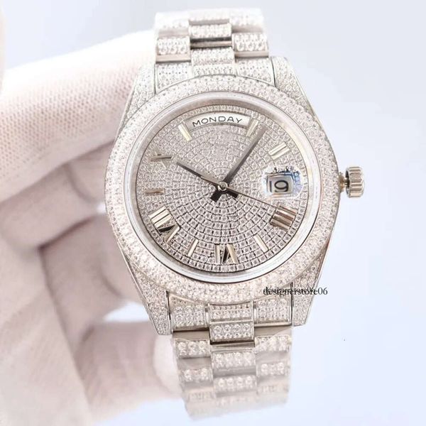 Armbanduhren Diamantuhr Herren ES 41mm Automatische mechanische Armbanduhr Montre De Luxe Edelstahlarmband Mode Arabische Ziffer Zifferblatt 02