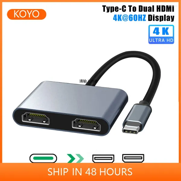 Porta USB C Hub Type-C a doppio adattatore compatibile HDMI Docking station di espansione schermo 4K 60Hz per Macbook Telefono cellulare PC