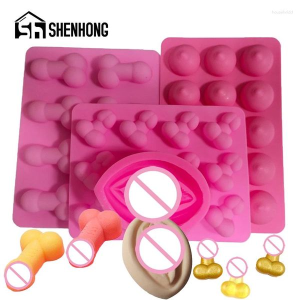 Moldes de cozimento Shenhong Engraçado Dicks Molde de Chocolate Cubo de Gelo Bandeja Adulto Festa Genitais Sobremesa Sexy Pênis Peito Silicone Bolo Molde Ferramentas