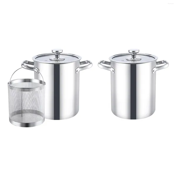 Panelas 304 Stockpot de aço inoxidável Grande panelas de fritura profunda com tampa de vidro de alça dupla panela de sopa de cozinha resistente