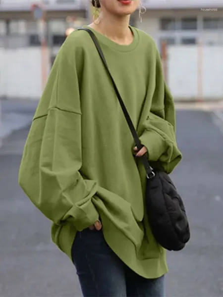 Женские толстовки ZANZEA, зимняя толстовка большого размера, модные женские однотонные свободные пуловеры с длинными рукавами, осенние повседневные толстовки, уличная одежда