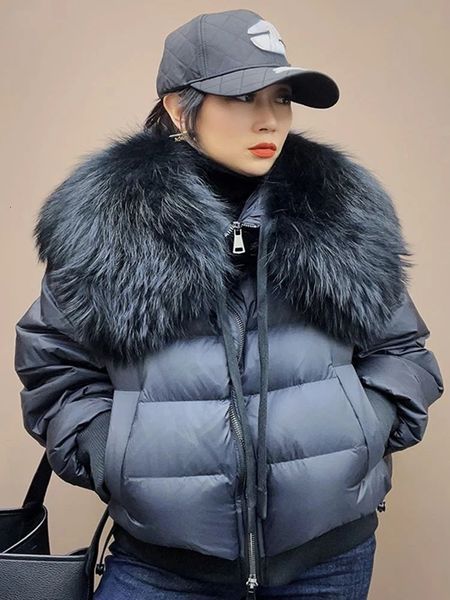 Winter Puffer Jacke Frauen Große Echt Waschbären Pelz Kragen Kurze Weibliche Parkas Dicke Warme 90% Gans Unten Mantel Lose 240124