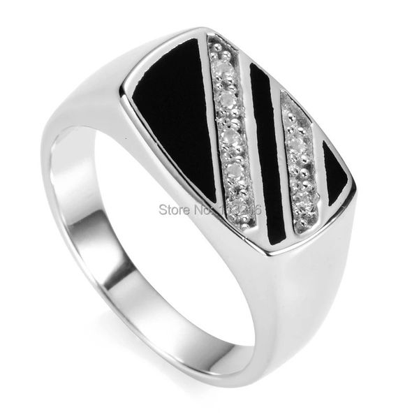 Eulonvan 925 Sterling Silber Schmuck Fingerringe für Männer, schwarzes Harz und weißer Zirkonia-Tropfen S3777, Größe 6 13 240125