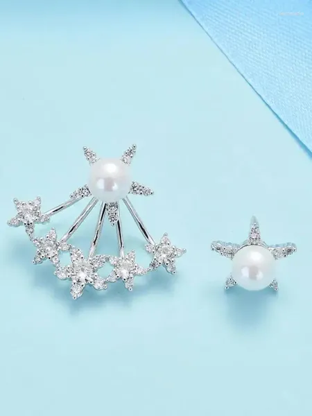 Baumeln Ohrringe 2 Teile/satz Perle Sterne Tropfen Frauen Kupfer Voll Zirkon Gepflastert Fan-Shaped Messing Ohr Stud Für Mädchen partei Schmuck