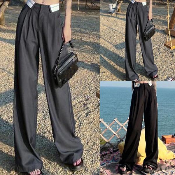 Женские брюки Y2K, повседневные однотонные широкие брюки с высокой талией, весна-лето, прямые струящиеся длинные брюки-палаццо
