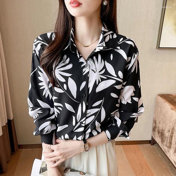 Blusas femininas clássicas camisa de botão com estilo moderno simples e chique impressão feminina para qualquer ocasião