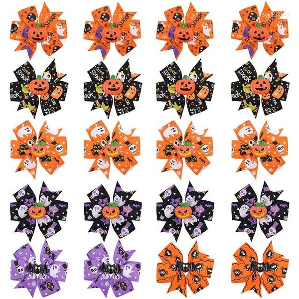 Accessori per capelli 6/12/20 Pz/lotto Giorno Di Natale Tornante Nastro Tifo Hairclip Divertente Testa di Zucca Halloween Pinze Per I Bambini