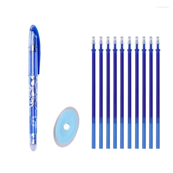 Conjunto de canetas apagáveis de 0.5mm, hastes de recarga de tinta azul e preta, gel mágico, alça lavável, material de papelaria para escola e escritório