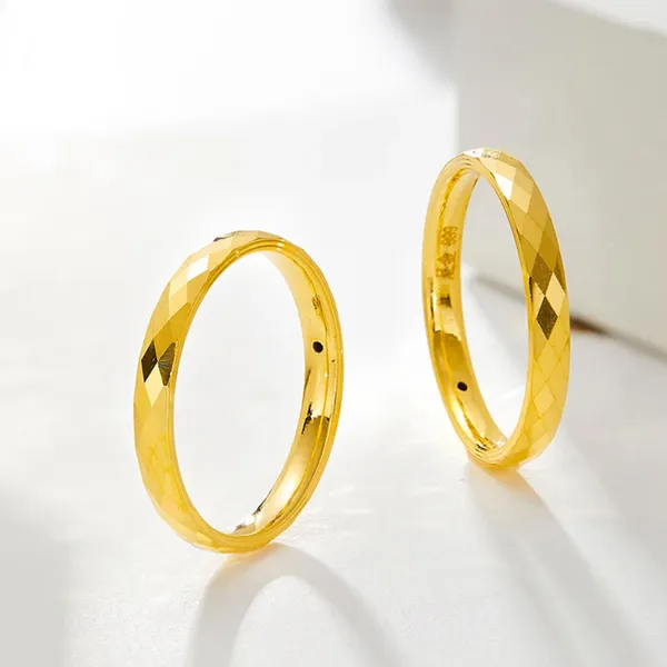 Cluster-Ringe 1PCS Pure 999 24K Gelbgold Ring für Frauen 5G Crafts Hard Diamond Facet Surface 5D US-Größe 4,5-9,5
