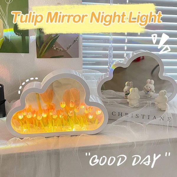 Decoração de festa tulipas lâmpada nuvem espelho tulipa humor luz led espelhos diy pacote material favores casamento para convidados presentes handmad