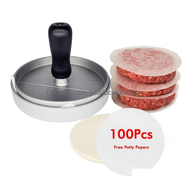 Fleisch Geflügel Werkzeuge Potry Burger Presse Patty Maker Edelstahl Hamburger Form Antihaft mit 100 Papieren 230914 Drop Lieferung Ho Dhyeb