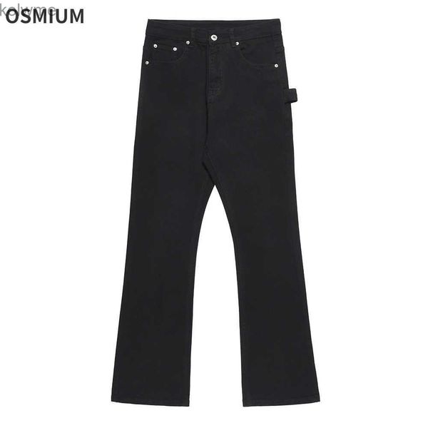 Jeans da uomo Jeans denim neri da uomo Pantaloni larghi casual tinta unita basic a zampa d'elefante Ragazzi streetwear americano Pantaloni a gamba larga Taglie forti S-XXL YQ240205