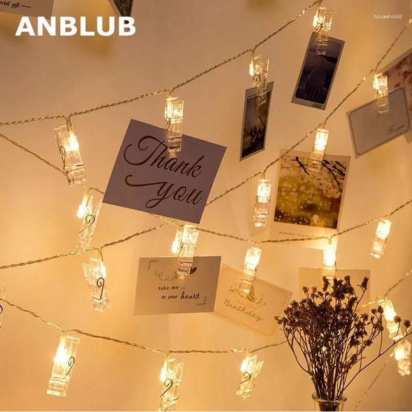 Строки ANBLUB 1,5 м, 2 м, 3 м, держатель с зажимом Po, светодиодные гирлянды для рождественской вечеринки, свадьбы, украшения дома, сказочная батарея