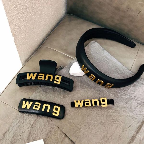 Krawatten Korea Schwarz Leder Stirnbänder Trend Haarschmuck Wang Letter Hoop Frauen Hochwertige erhöhte Stirnband Haarnadel Kopfbedeckung