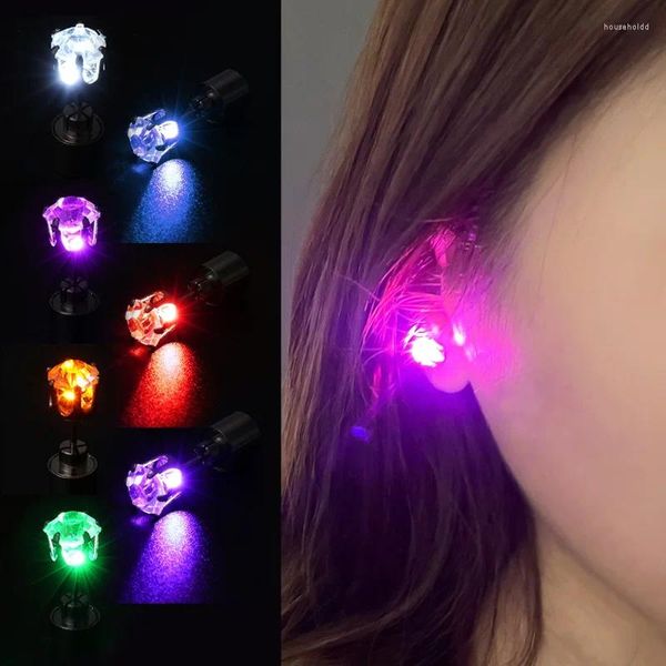 Orecchini a bottone Cyberpunk LED colorati quadrati luminosi da uomo e da donna, alla moda, con zirconi, per feste, carnevale, discoteca, accessori per gioielli