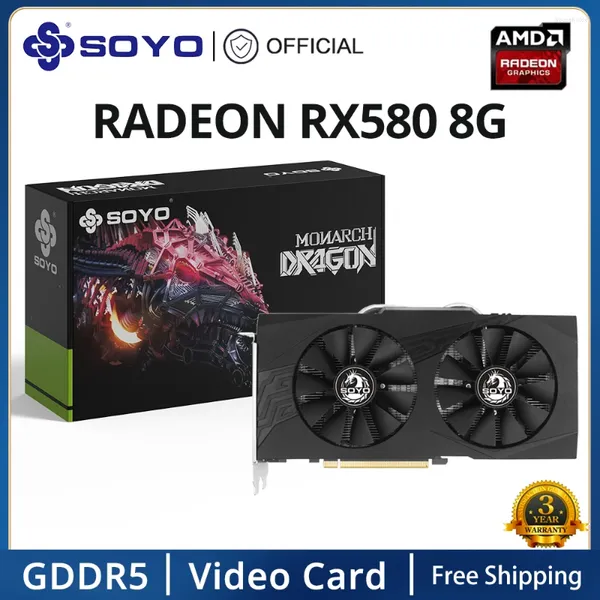 Видеокарты SOYO Full AMD Radeon RX580 8G Карта памяти GDDR5 Видеоигры PCIE3.0x16 HDMI DVI для настольного компьютера