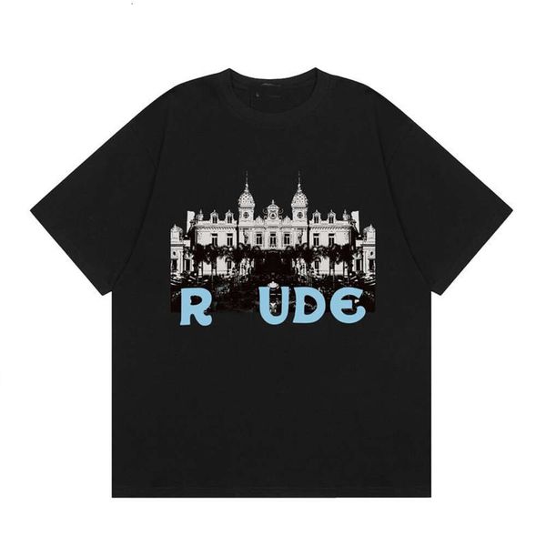Designe Moda casual wear roxo clássico Rhodes Casino HD Castle estampado solto camiseta de algodão duplo, mangas curtas masculinas e femininas