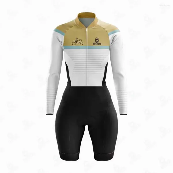 Rennsets Frenesi Damen Langarm-Shorts Radsport-Overall Fahrrad-Skin-Anzüge Mädchen Monkey Triathlon Enterizos Radfahrer-Anzug